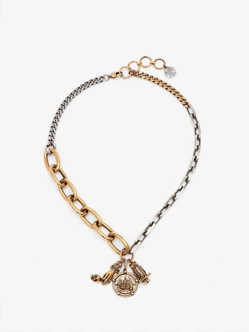 Collares Alexander McQueen Long Chain Charm Mujer - Dorados - Mexico 543-NKXDZO